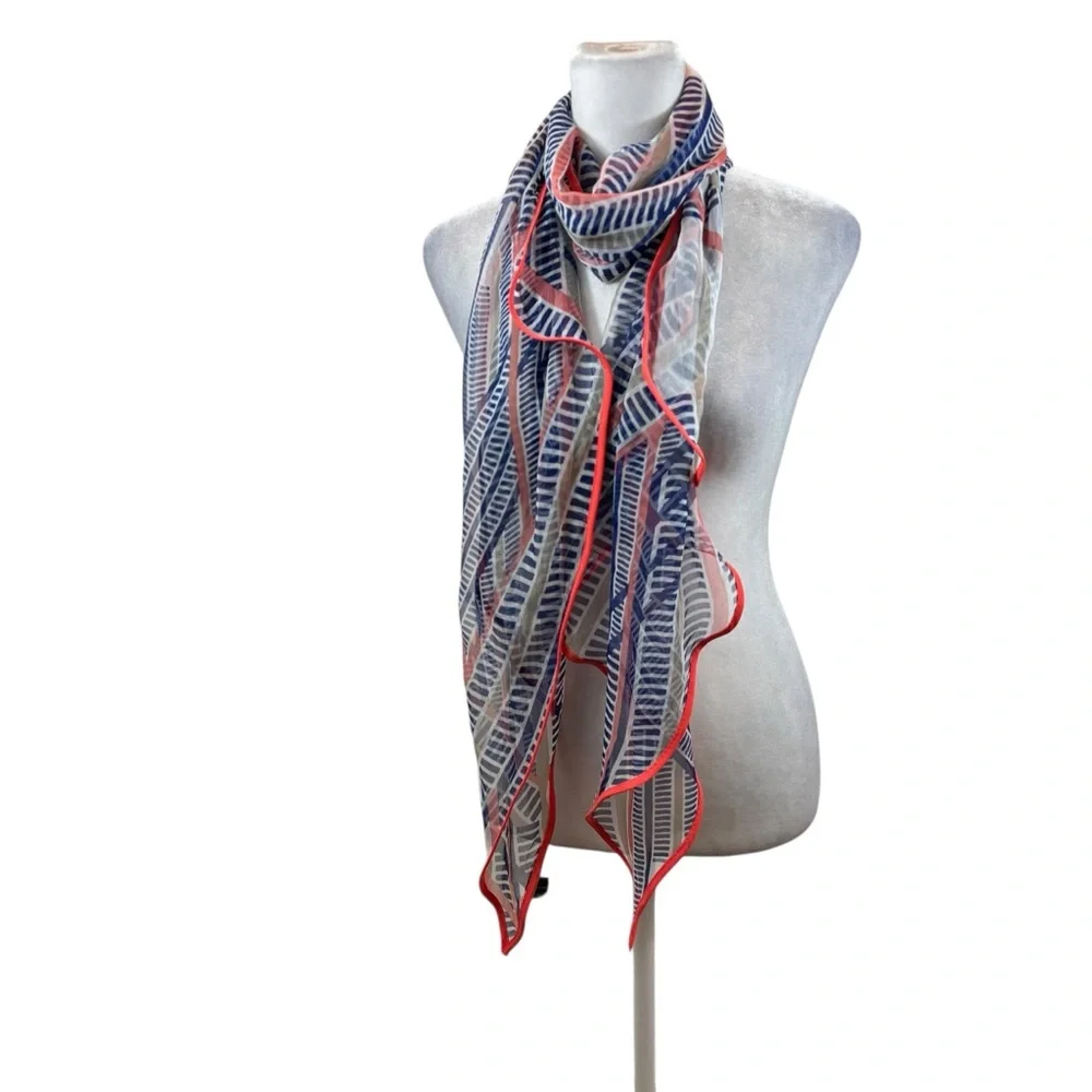 Ladies Dana Buchanan‎ Brand Sheer Blue, White and Orange Neck Scarf